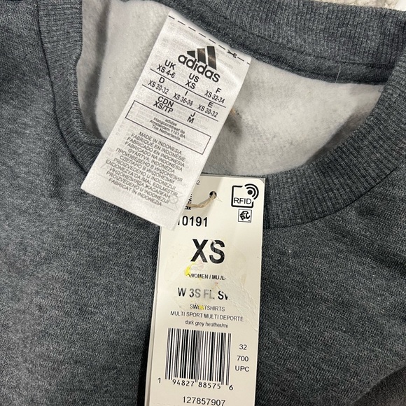 NWT Womens Adidas Gray Crewneck Long Sleeve w/ Blue Signature Stripes Size XS - Picture 6 of 6